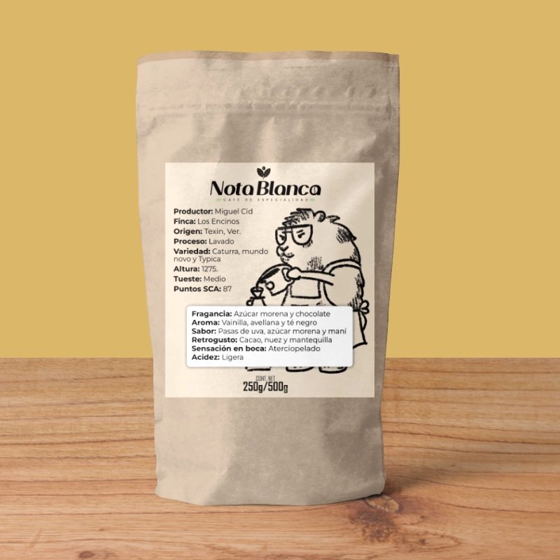 Bolsa de café lavado finca los encinos Nota Blanca